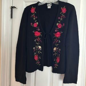 Black tie front sweater with Roses